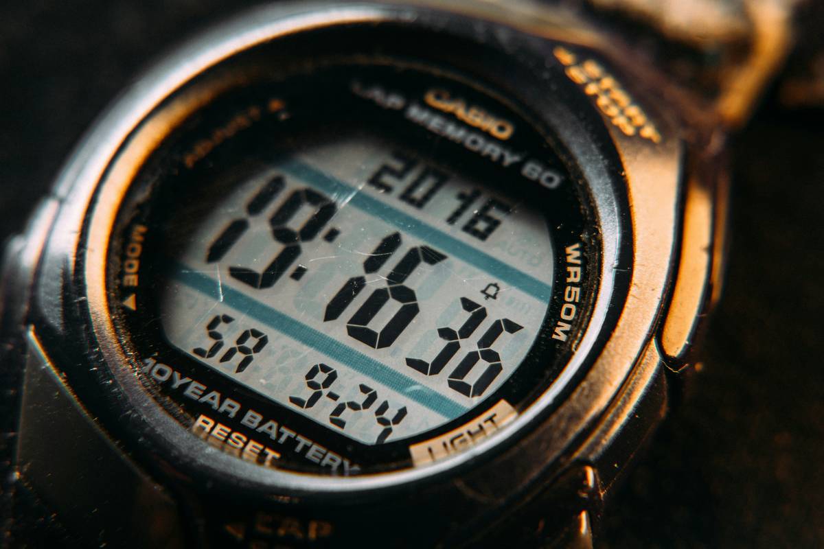Close-up shot showing altimeter watch calibration screen